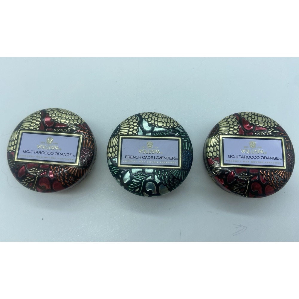 3x VOLUSPA French Cade Goji Cade Lavender Bougie Parfumee TINY (.9oz) Candles